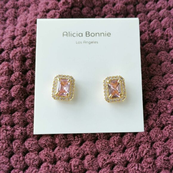 Alicia Bonnie Gold Pink Crystal Aurora Stud Earrings Elegant Jewelry Gift - Picture 1 of 3